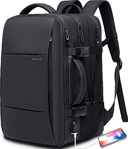 BANGE Mochila de viaje, mochila de transporte aprobada para vuelo, bolsa de viaje internacional, resistente al agua, duradera, mochila para laptop de 17 pulgadas, mochila grande para negocios, fin de