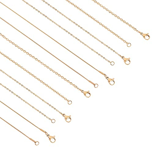 UNICRAFTALE 12 Stück Vakuumbeschichtung Edelstahl Golden Chain Kits Metal Link Enthält 8 Stück 50/60.5cm Kabelketten Und 4 Stück 45cm Schlangenkette Mit Hummerklauenverschlüssen Für Halskette