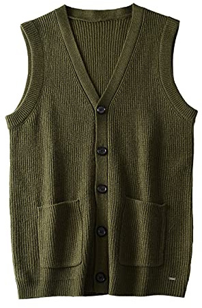 ZHILI Men's Merino Wool Blend Button-Front Sweater Vest_Olive_XXX-Large