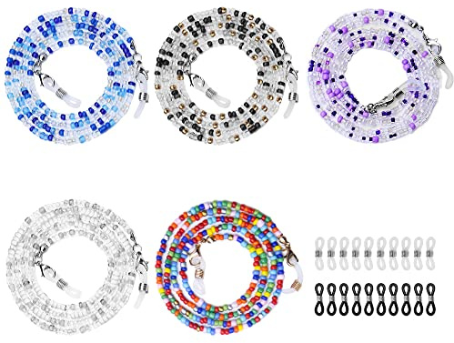 URAQT 5 Pièces Chaînes de Lunettes, Lunettes Chaîne de Lunettes Elégant Porte-Lunettes Perles Porte-Bracelet de Lunettes Antidérapante de Soleil Corde de Lunettes