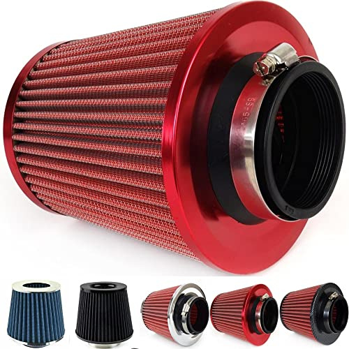 Universal Sportluftfilter Top Luftfilter Konisch 3 Adapter 4 Farben NEU (ROT/Rot)