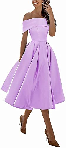 N/ C SAYNO - Vestidos de fiesta para mujer, con hombros descubiertos, longitud hasta la rodilla, vestido de noche para dama de honor, Lila, 46