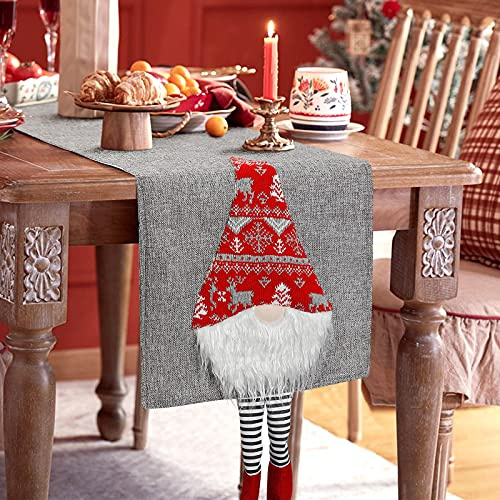 SOMYTING Tischläufer Weihnachten 3D schwedische Tomte Weihnachtsmann Tischdecke Santa Gnomes mit Lange Beinen für Weihnachten Party Tischdekoration Weihnachtstischläufer Leinen Tischläufer (Grau)