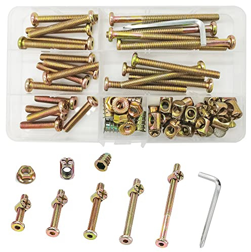 61 Stück M6 Möbel, Fassmutter Sortiment Kit, verzinkter Kohlenstoffstahl | M6 Hex Socket Head Cap Bolts (30/40/50/60/80 mm), Fassmuttern, Einsetzmuttern, Flanschmuttern, mit a Schlüsseln