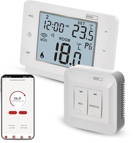 EMOS GoSmart termostato Inteligente WiFi, inalámbrico, calefacción/refrigeración, Tuya, Alexa, Google, Ahorro energía, Blanco