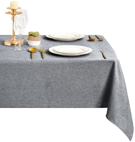 DWCN Grau Tischdecke 110x140cm Leinen Stoff Abwaschbar Outdoor Wetterfest