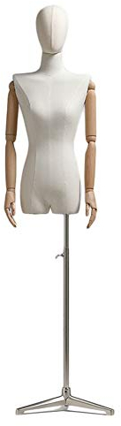 Weibliche Schneiderpuppe mit abnehmbarem Kopf und Armen, Oberkörper-Torso-Form mit Leinenstoffumhüllung, Schaufensterpuppenständer, Schaufensterdekoration (Farbe: mit Metallbasis) (mit Metallstativ)