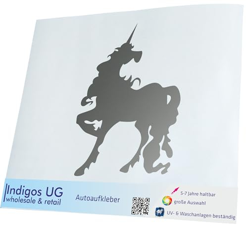 INDIGOS UG Auto Aufkleber Auto - 200x150 mm - Einhorn - Silber - Selbstklebender Sticker für Auto, Fenster, Bus oder LKW - UV-beständig & wetterfest