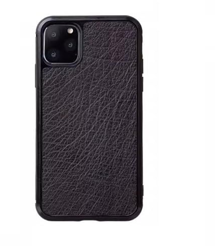 NaiiiL Ultra Thin Natural Strostrich Leder -Telefonhülle, Schocksicherer Abdeckung Für Apple Iphone 15 Pro Max (2023) 6,7 Zoll, Schwarz,Iphone 15 plus