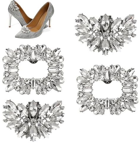 Jeffdad 4 Pcs Shoe Clips Charms for Women, Detachable Rhinestone Crystal Shoe Buckle Clips, Bridal Wedding Prom Party High Heels Accessories