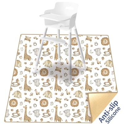 Treer Hochstuhl Bodenmatte Baby Hochstuhl Unterlage 110cm Karikatur Spritzmatte für Unter Hochstuhl, Bodenschutzmatte Wasserdicht Rutschfest Krabbelmatte Faltbar Spielmatte (Löwe)