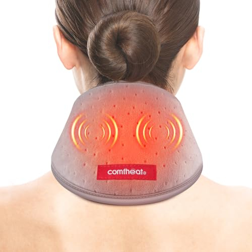 Comfheat Nacken-Heizkissen mit Vibrationsmassage zur Linderung von Nackenschmerzen, USB beheizter Nackenwickel, weicher Nackenwärmer gegen Schmerzen und Steifheit, 3 Stufen Wärme & Massage, Auto-off
