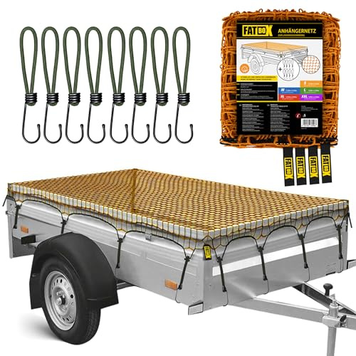 FATBOX Anhängernetz - DEHNBAR & ROBUST - Ladegutsicherung für Anhänger 1x2m bis 2x3m - UV-beständig - 4mm Kordel - Maschenweite 4cm (M - 2,50 x 1,50 m)
