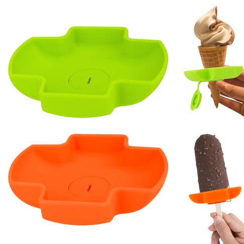 2pcs Silicone Popsicle Holder for Kids, Drip Free Popsicle and Ice Cream Holder Ice Pop Holder Frozen Popsicle Drip Catcher Stick Holder for Summer Days Popsicle Party (Green, Orange)