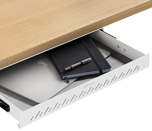 Desktronic skrivbordslåda, dold skrivbordsorganisatör, förvaringslåda under skrivbordet, enkel installation, platsbesparande, stor kapacitet, metall, för kontor och sminkbord, hållbar konstruktion
