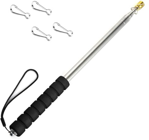 Qiuboluny 2.5 Meter Telescopic Handheld Flagpoles with Clips Portable Flag Pole Lightweight Extendable Tour Guide Stainless Steel Banner Flag Pole Pointer for Teachers with Anti-Slip Grip (2.5 black)