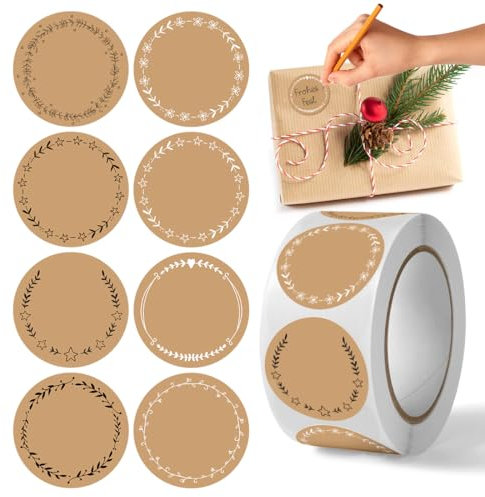 Cadimus Kraft Etiketten Aufkleber,500pcs Marmeladen Etiketten，4cm Etiketten Selbstklebend,Aufkleber zum Beschriften，Perfekt für Rund Geschenkaufkleber für Marmeladengläser, Geschenktüten, Umschläge