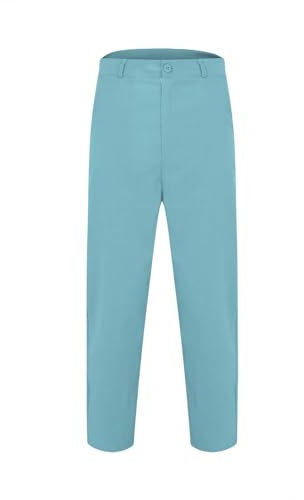 Formelle Herrenhose, schmale Passform, weite Anzughose, normale Passform, einfarbig, bequem, Eisseide, knitterfrei, flache Vorderseite, versteckter erweiterbarer Bund, gerade Hose, himmelblau, S