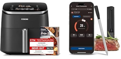 COSORI Heißluftfritteuse Airfryer, 9-in-1 Turboblaze Air Fryer XXL 6L + COSORI Erstes Smartes Fleischthermometer