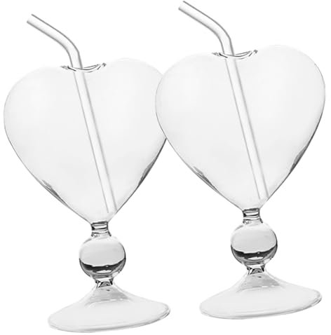 Cabilock 2 Juegos De Copas De Cóctel Love Cristalería Acanalada Para Tazas Pajitas Copas De Vino En Forma De Corazón Vasos Para Batidos Cócteles Fiestas Bares Vasos