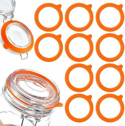 MADGININE Silicone Jar Seals 10 PCS Jar Gaskets Seals, Standard Replacement Seals, Leakproof Replacement Rubber Seals for Mason Storage Jars Glass, Regular Glass Jars,Canning Glass Jars (Orange)