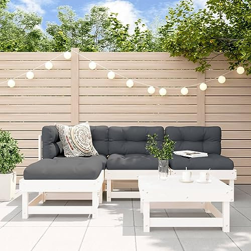 KTHLBRH 5-TLG. Garten-Lounge-Set mit Kissen Weiß Massivholz Balkonmöbel-Sets Terrassenmöbel-Sets Gartenmöbel-Sets Outdoor-Möbel-Sets für Terrasse, Garten, Balkon