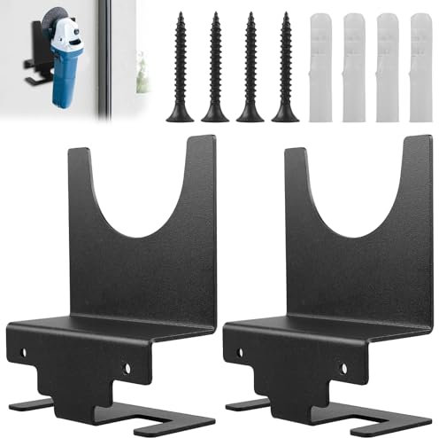 BAIFULAI Supporto per smerigliatrice angolare, 2 pezzi, supporto da parete per smerigliatrice angolare in acciaio al carbonio, accessori per smerigliatrice angolare per taglierine, lucidatrici, garage