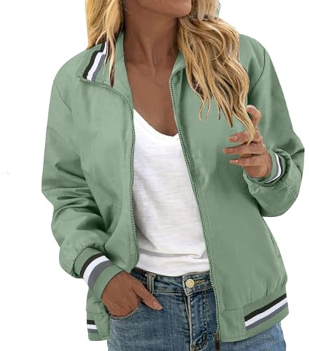 Kswlwccpp Blouson Jacke Damen: Langarm Zip Up Übergang Blouson Jacke Frühlingsjacke Leicht Elegant Bomberjacke College Jacke Frühling Schwarz Casual Damen-Jacken Übergangsjacke