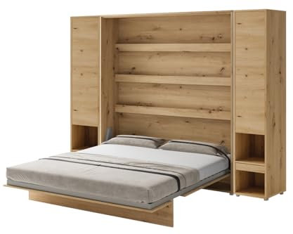 Friderik Bed Concept BC-013 Wandklappbett Vertikal Schrankbett mit Matratze, 180x200 cm + 2X Vertikalschrank BC-07 (Artisan-Eiche)