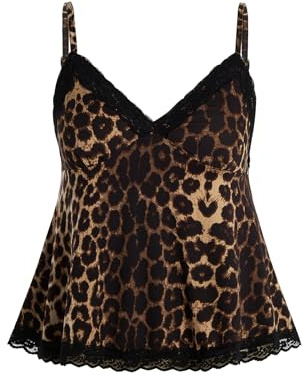 SOLY HUX Womens Y2K Lace Cami Sleeveless Striped Spaghetti Strap Camisole Gothic Babydoll Tops Brown Leopard X-Large