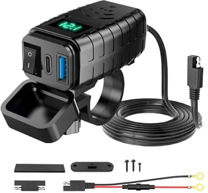 Cargador USB de motocicleta con voltímetro - Empresa de carga rápida PD 3.0, interruptor ON/OFF | Puerto USB para motocicletas, salida de alimentación impermeable para teléfonos, GPS y b