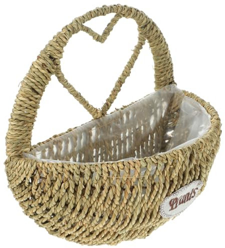 ifundom Cestino di fiori di paglia a forma di cuore piante d'appartamento Intrecciata cestini intrecciati appesi muro porta fioriera da balcone ferro da stiro