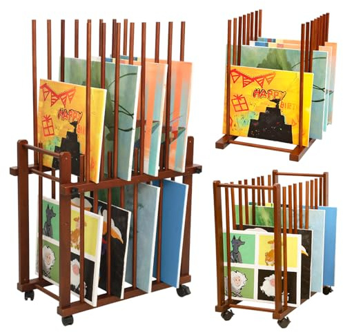 DJAR Art Storage Rack, Wooden Canvas Storage, Artist Storage with Four Caster Wheels Can Well Hold Up to × Drawing Boards, Art Prints Panels, Artworks, Gallery