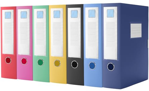 FUNSUEI 7 raccoglitori formato A4, colorati, 7,5 cm di larghezza, 7 colori, formato A4, in plastica, per ufficio