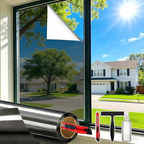 Window Privacy Film One Way Daytime Privacy Static Cling Sun Blocking Anti UV Reflective Window Tint for Home and Office, Tinted Black, 17.5 inch X 78.7 inch