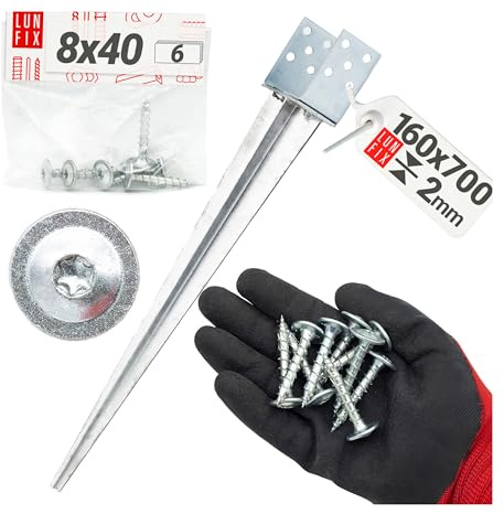 Douille à enfoncer avec vis - Support de poteau 0-160 x 700 mm avec diamètre 11 mm - En acier galvanisé à chaud - Ancrage au sol pour poteaux en bois - Utilisable sans béton - Connecteur en métal