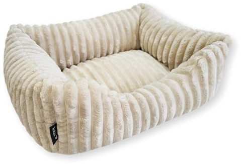 4L Textil Bella Plüsch-Katzenbett Premium-LINE Kuscheliges Katzenkörbchen aus Cord Katzenkorb Katzenbett flauschig Katzenhöhle (Beige, 60x40 cm)