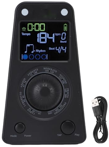 banapoy Elektronisches Digitales Metronom, 30bpm - 280bpm Farbanzeige Tragbares Elektronisches Metronom, 10 Töne, BT -Lautsprecherfunktion für Gitarrentrommel Piano Violin Ukulele (BLACK)