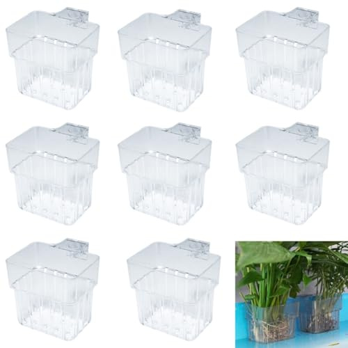 Lot de 8 supports de plantes d'aquarium en plastique transparent à suspendre pour plantes aquaponiques et décoration sous-marine (A)
