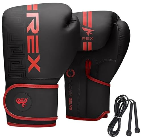 Boxing Gloves for Men & Women Professional Training & Sparring Gloves with Free Skipping Rope for Boxing, Kickboxing, Muay Thai MMA PU Leather Wrist Support Multiple Sizes (Red/Black, 14oz)