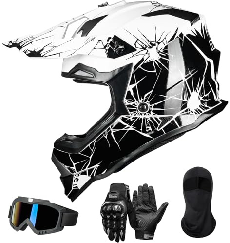 ILM Erwachsene Motorradhelm Motocross Helm Herren Damen Full Face MTB Downhill Dirt Bike ATV Off Road mit Brille Handschuhe Maske ECE22.06 DOT Modell WS-901
