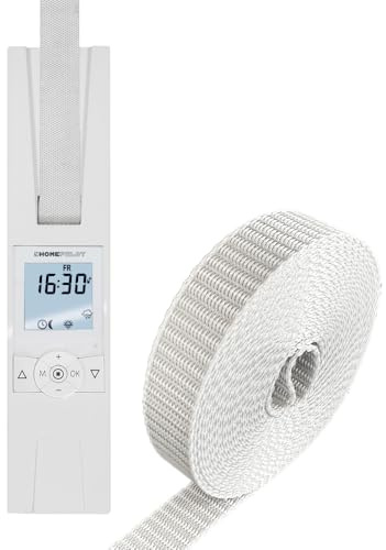 Home Pilot Rollladen Set: RolloTron premium Power elektrischer Gurtwickler + Gurtband zum Austausch (23 mm breit, 12 m lang; Farbe: grau)