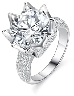 Ayoiow Vorsteckring Weißgold für Damen, 5ct Moissanit Halo Hochzeitsringe Echt Gold, 14 Karat Weißgold Größe 61 (19.4)