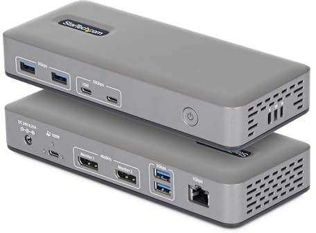 StarTech Treiberloses USB-C Dual 4K 60Hz DisplayPort Dock, 100W PD | Dual-Monitor Windows-Dockingstation, Gigabit Ethernet, unkomprimiertes Video aus nativer GPU, ohne Treiber, VESA