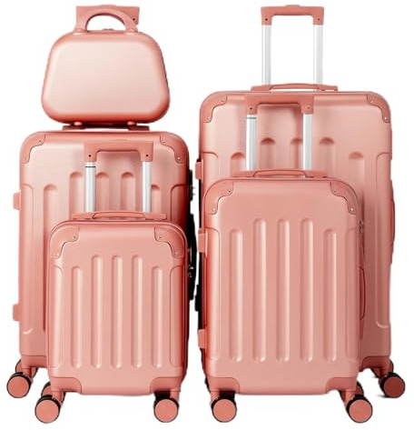LEADZM Koffer Set 5 teilig Hartschale mit Kosmetikkoffer (Roségold) | Kofferset mit verstärkten Ecken, Reisekoffer mit Rollen Groß, Handgepäck, Hartschalenkoffer Set aus ABS, Koffer & Trolleys