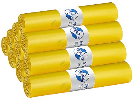 Juego de 10 deiss 13023 – PREMIUM – 120 litros bolsas de residuos tipo 60 amarillo – 25 Unidades por rollo/reciclado de LDPE/Emil deiss/Bolsas de Residuos/tipo 60