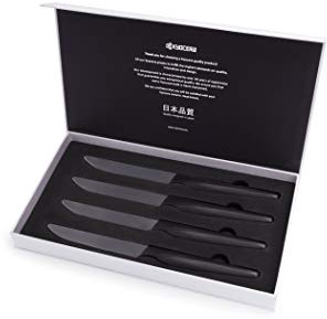 Steakmesser, 4er Set, schwarze mikrogezahnte Keramikklinge