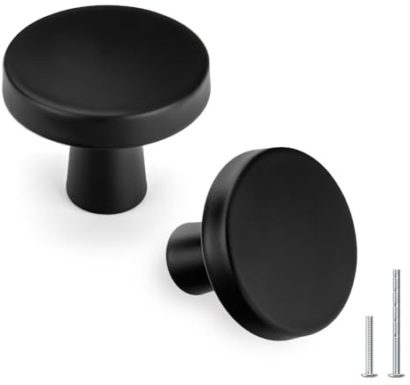 goldenwarm 5 Pack Matte Black Cabinet Knobs for Kitchen Hardware Handles Round Dresser Drawer Knob for Closet Bifold Modern Cabinets Pulls,1.27 Inch