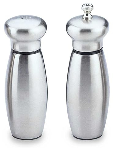 Gmill by Grunwerg Deluxe 2 Piece Pepper Mill & Salt Shaker, Stainless Steel, Satin Finish, 15cm, Silver Gray