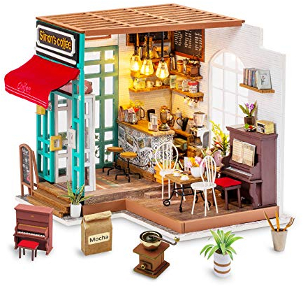 Rolife Puppenhaus Miniatur DIY Kit Coffeeshop Rollenspiel Spielzeug Puppenhaus Zimmer Modell Teenager Erwachsene - Simmons Kaffeehaus(DG109)